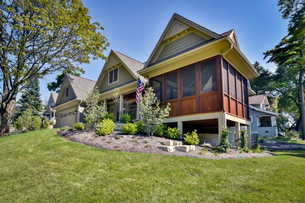 Exterior Elevation Side View Three Season Porch Dark Wood Siding Lakeside Development