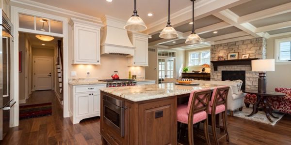 traditional-kitchen-white-cabinets-natural-island-pendant-lighting