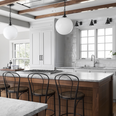 kitchen-remodeling-pendant-lights-wood-beams-island-marble